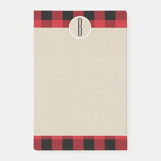 Red Black Pset Kraft Rustic Monogram Initiaal Post-it® Notes (Voorkant)