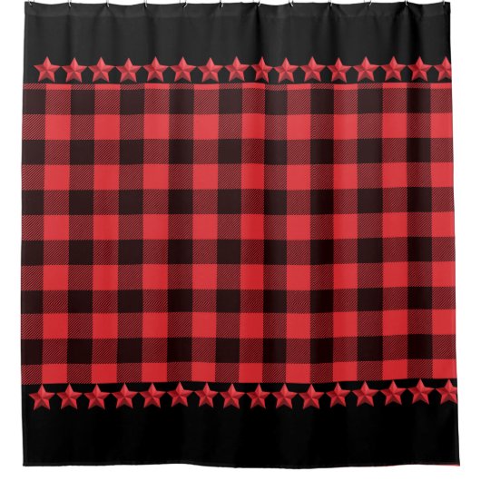 Red & Black Pset Red Stars Accent Douchegordijn (Voorkant)