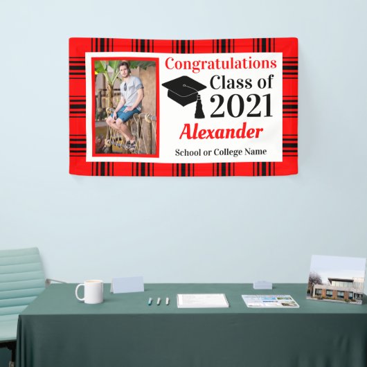 Red Black Pset School Colors Afstuderen Spandoek (Beurs)