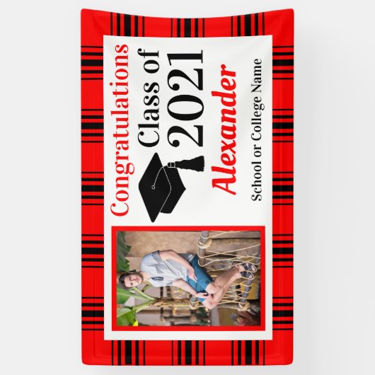 Red Black Pset School Colors Afstuderen Spandoek (Verticaal)