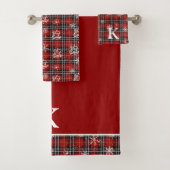Red Black Pset Snowflake Monogram LAAT ZIEN Bad Handdoek (Insitu)