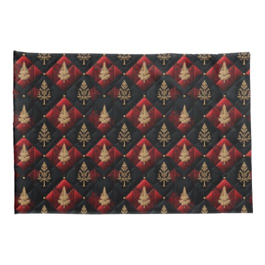  Red Black Quilt Squares Gold Christmas Trees Kussensloop (Achterkant-Rechts)