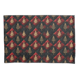 Red Black Quilt Squares Gold Christmas Trees Kussensloop