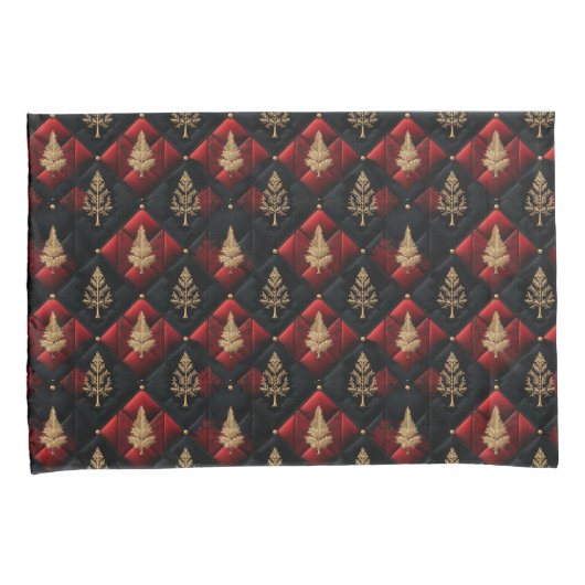  Red Black Quilt Squares Gold Christmas Trees Kussensloop (Voorkant-Rechts)