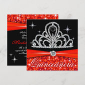 Red Black Quinceanera Princess Tiara Bling Kaart (Voorkant / Achterkant)
