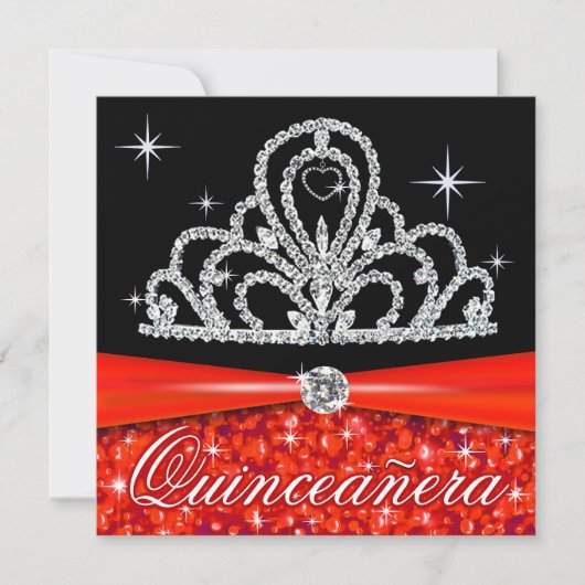 Red Black Quinceanera Princess Tiara Bling Kaart (Voorkant)