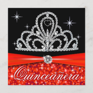 Red Black Quinceanera Princess Tiara Bling Kaart
