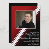 Red Black Racing Stripe Birthday Party Uitnodiging (Voorkant / Achterkant)