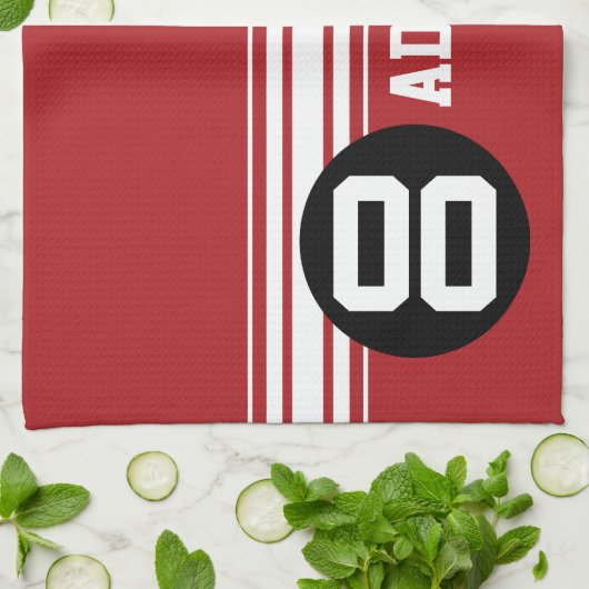 Red Black Racing Stripes Aangepast naamnummer Theedoek (Gevouwen)