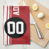 Red Black Racing Stripes Aangepast naamnummer Theedoek (Quarter Fold)