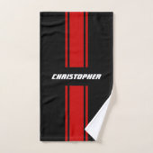 Red Black Racing Stripes White Monogram Mannen Jon Bad Handdoek (Handdoek)