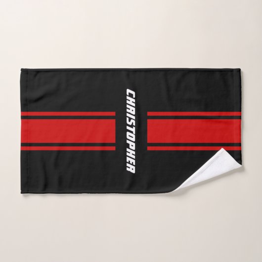 Red Black Racing Stripes White Monogram Mannen Jon Bad Handdoek (Handdoek)