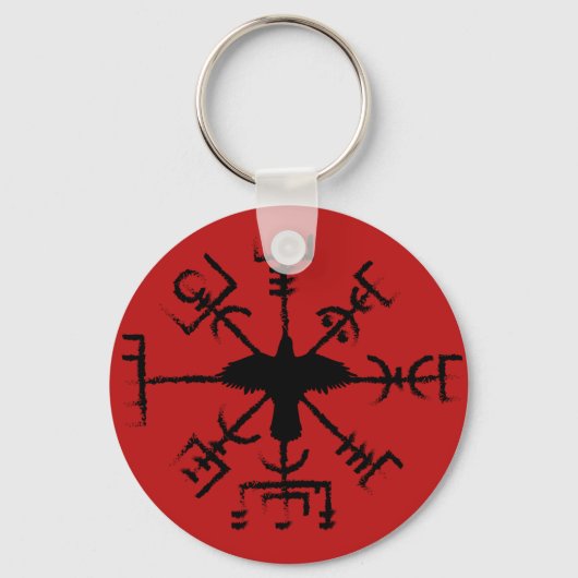 Red & Black Raven Vegvisir Protection Sigil Sleutelhanger (Voorkant)