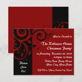 Red+Black Reverse Swirl Vakantie Party Uitnodiging (Voorkant / Achterkant)