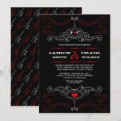 Red & Black Rock 'n' Roll Music Thed Wedding Kaart (Voorkant / Achterkant)