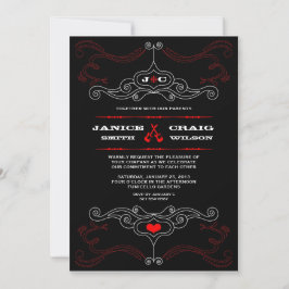 Red & Black Rock 'n' Roll Music Thed Wedding Kaart