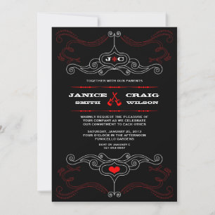 Red & Black Rock 'n' Roll Music Thed Wedding Kaart