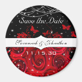 Red Black Roos Heart Opslaan datum onder sterren Magneet (Voorkant)