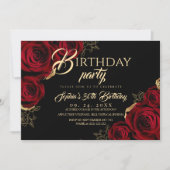 Red Black Roses Birthday Party Invitation Kaart (Voorkant)