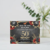 Red Black Rozen 50th Birthday Save the Date Briefkaart (Staand voorkant)