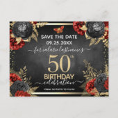 Red Black Rozen 50th Birthday Save the Date Briefkaart (Voorkant)