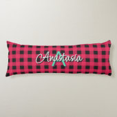 Red Black Rustic Buffalo Check Plaid Monogrammed Lichaamskussen (Voorkant)