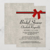 Red Black Rustic Burlap Bridal Shower Invitations Kaart (Voorkant / Achterkant)