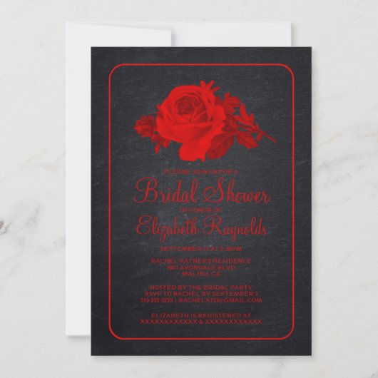 Red Black Rustic Floral Bridal Shower Invitations Kaart (Voorkant)