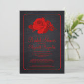 Red Black Rustic Floral Bridal Shower Invitations Kaart (Staand voorkant)