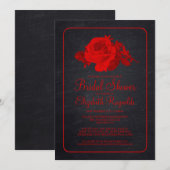 Red Black Rustic Floral Bridal Shower Invitations Kaart (Voorkant / Achterkant)