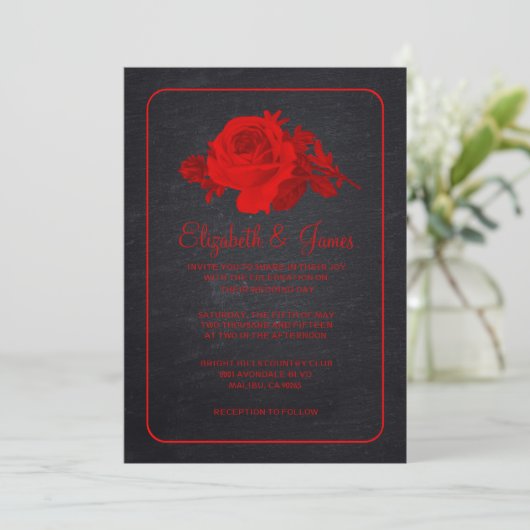 Red Black Rustic Floral/Flower Wedding Invitations Kaart (Staand voorkant)