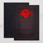 Red Black Rustic Floral/Flower Wedding Invitations Kaart (Voorkant / Achterkant)