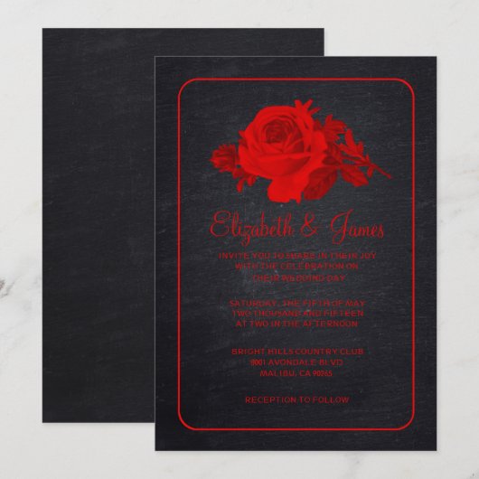 Red Black Rustic Floral/Flower Wedding Invitations Kaart (Voorkant / Achterkant)