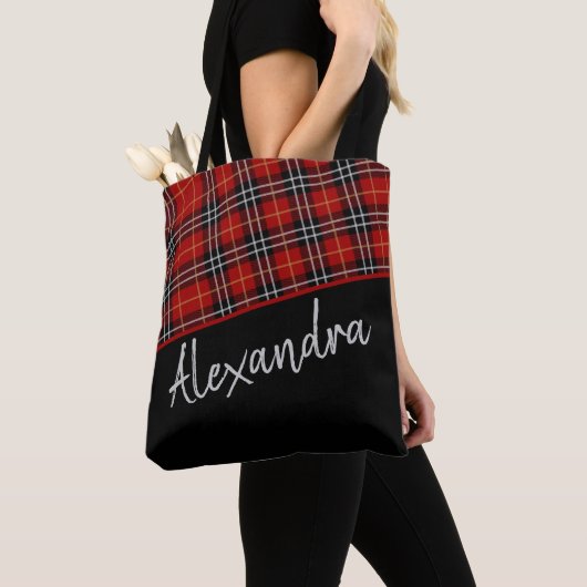 Red Black Scottish Tartan Pattern Persoonlijk Tote Bag (Dichtbij)