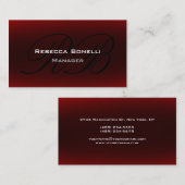Red Black Script Monogram Manager Visitekaartje (Voorkant / Achterkant)