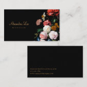 Red Black Side Floral Black Visitekaartje Wedding (Voorkant / Achterkant)