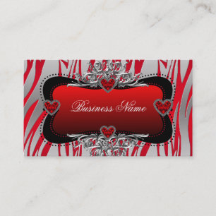 Red Black Silver Diamond Hearts Zebra Business Visitekaartje