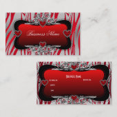 Red Black Silver Diamond Hearts Zebra Business Visitekaartje (Voorkant / Achterkant)