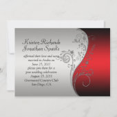 Red Black Silver Floral Swirls Post Wedding Kaart (Voorkant)