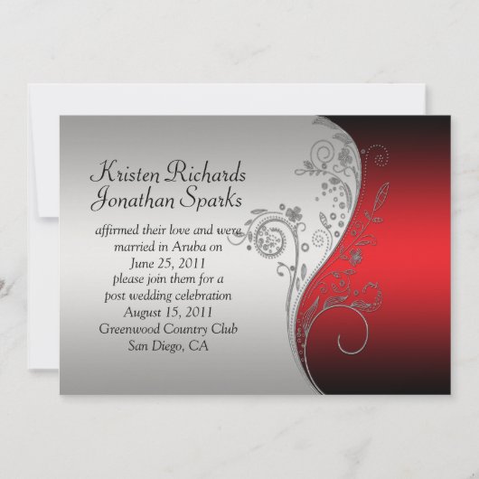Red Black Silver Floral Swirls Post Wedding Kaart (Voorkant)