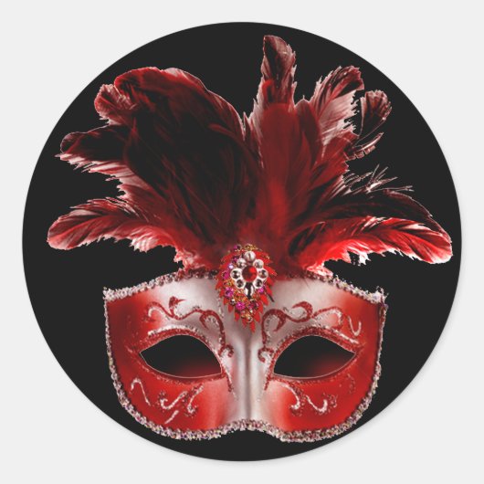 Red Black & Silver Masquerade Party Sticker (Voorkant)