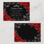 Red Black Silver Quinceanera Reception Details Informatiekaartje (Voorkant / Achterkant)