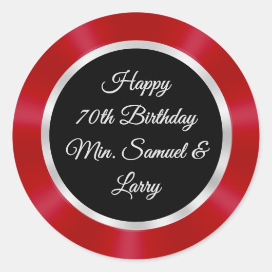 Red, Black, Silver, Samuel 70th Birthday Stickers (Voorkant)