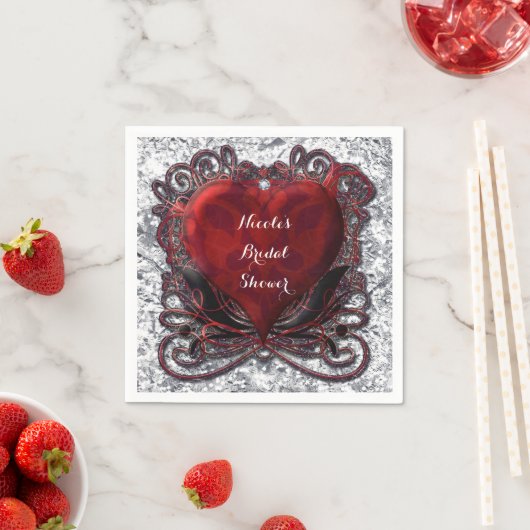 Red Black Silver Valentijn Heart Gothic Romance Servet (Insitu)