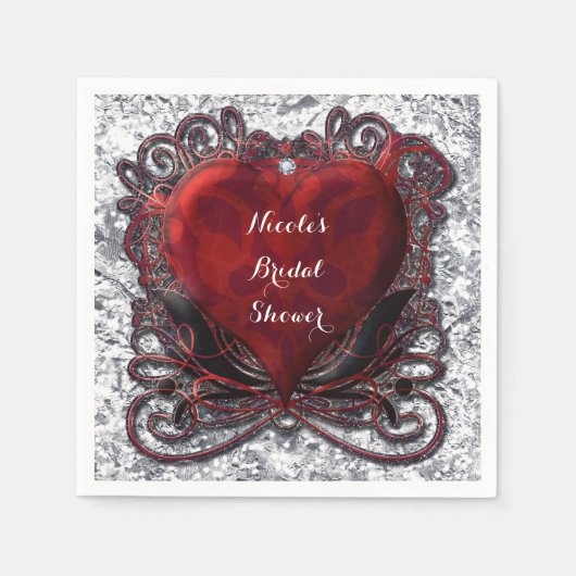Red Black Silver Valentijn Heart Gothic Romance Servet (Voorkant)