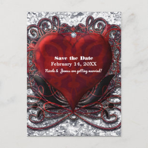 Red Black Silver Valentijn Heart Save the Date Aankondigingskaart
