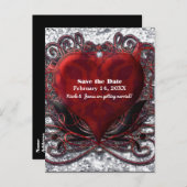 Red Black Silver Valentijn Heart Save the Date Aankondigingskaart (Voorkant / Achterkant)