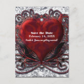 Red Black Silver Valentijn Heart Save the Date Aankondigingskaart (Voorkant)