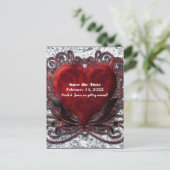Red Black Silver Valentijn Heart Save the Date Aankondigingskaart (Staand voorkant)