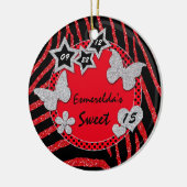 Red Black Silver Zebra Sweet 15 Photo Ornament (Links)